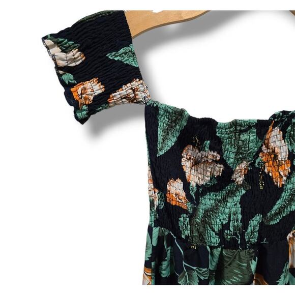 SHEIN vacation Tropical Print Bardot Wrap Maxi Dress Small - Picture 3 of 10